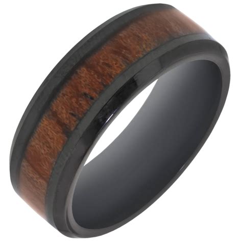 Benchmark Black Cobalt Chrome With Wood Inlay Wedding Band 8mm Regarding Mens Wedding Bands Wood Inlay 