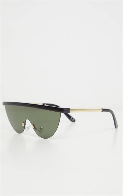 Black Flat Top Frameless Sunglasses Prettylittlething Aus
