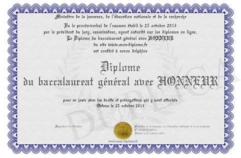 Diplome Du Baccalaureat General Avec Honneur