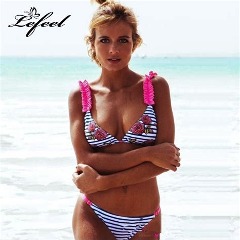 Lefeel Sexy Bikini Set Women Bikinis Striped Swimsuit Print Swimwear