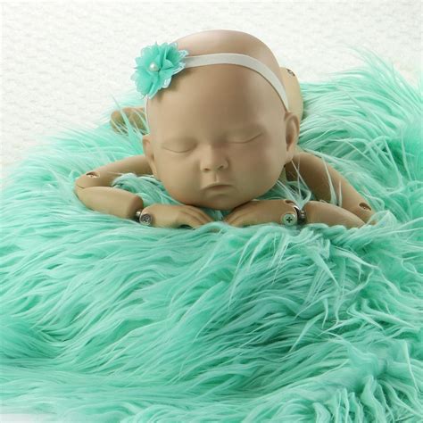 Mint Newborn Sets Outfits 7550cm Faux Fur With Headbandset Blanket