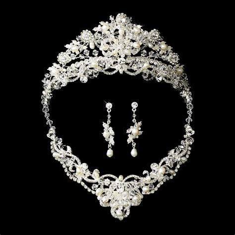 Swarovski And Freshwater Pearl Tiara And Jewelry Set Elegant Bridal