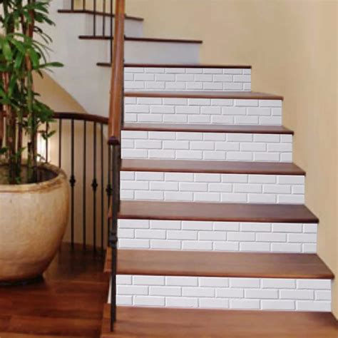yanqiao white brick stair sticker wall decor self adhesive staircase decoration risers mural
