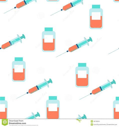 Medicine Seamless Pattern With Syringe Vector Background Stock Vector