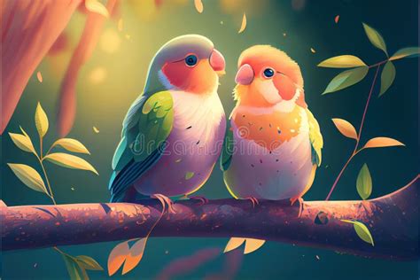 two colorful birds sitting on a branch of a tree together stock illustration illustration of