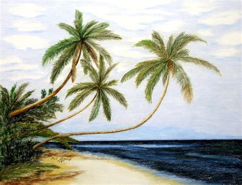 Ron Berry Artwork Palms Over White Beach Original Drawing Pencil