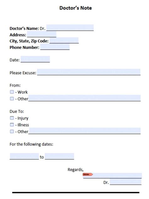 Fake Doctors Excuse Template