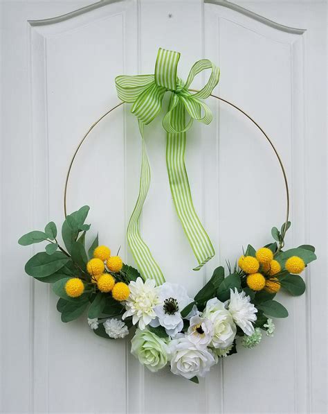 Modern Hoop Wreath Floral Wreath For Front Door 22 Inch Hoop Etsy