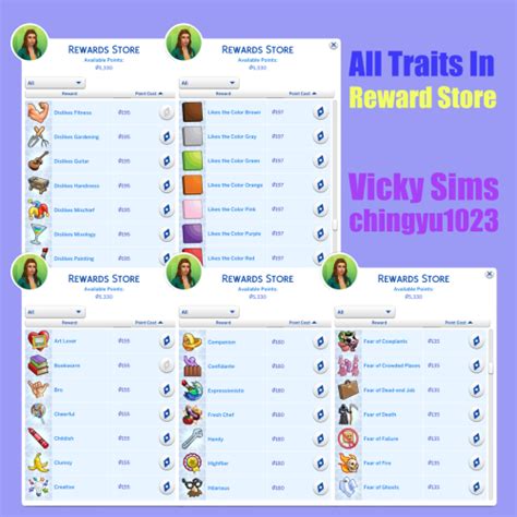 Vicky Sims 💯 Chingyu1023 All Traits In Reward Store V2