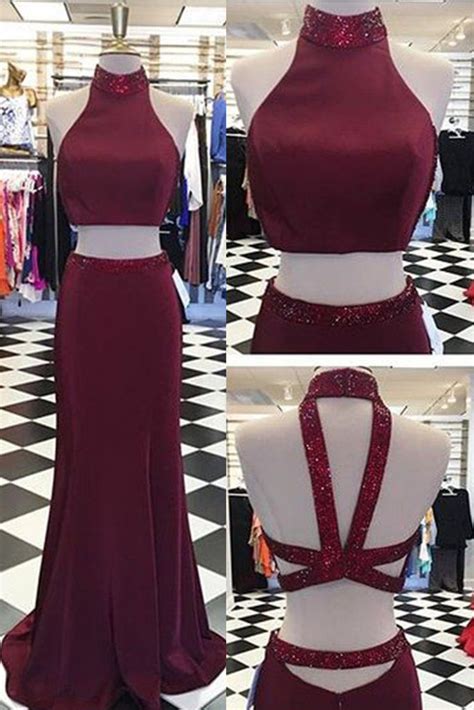 Xp352 Chiffon Two Pieces Prom Dresssequins Cross Back Long Prom