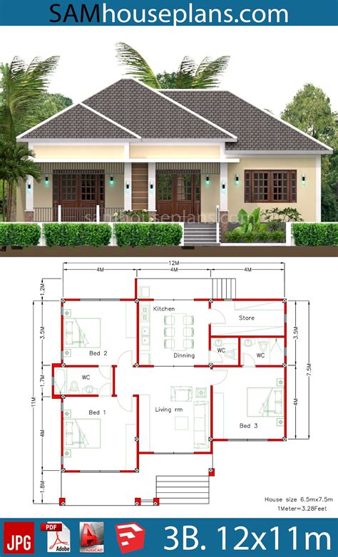 Modern House Design Plan 75x10m With 3beds Home Ideas 895