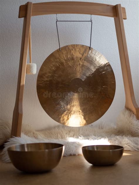 Gong And Sining Bowls Close Up Sound Healing Instrument For Ceremony