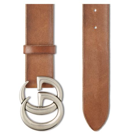 Gucci Leather Belt With Double G Buckle In Brownsilver Brown For Men