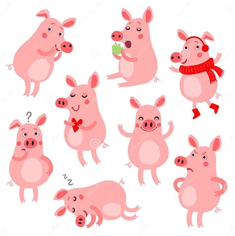 Cute Vector Pigs Stock Vector Illustration Of Front 109074206