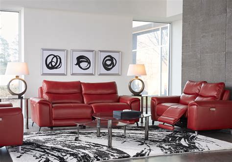 Rosato Red Leather 3 Pc Power Plus Reclining Living Room Living Room