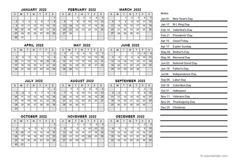 2022 Yearly Calendar Pdf Free Printable Templates