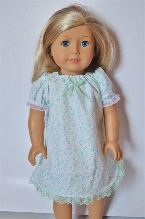 18 Inch American Girl Doll Clothes Night Gown In Mint Flowers Doll Clothes American Girl