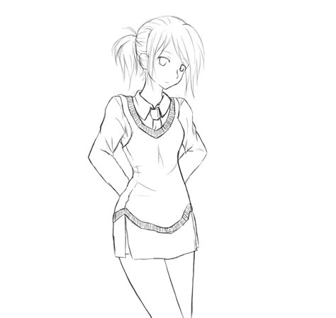 School Girl Line Art By Theglassaddiction On Deviantart