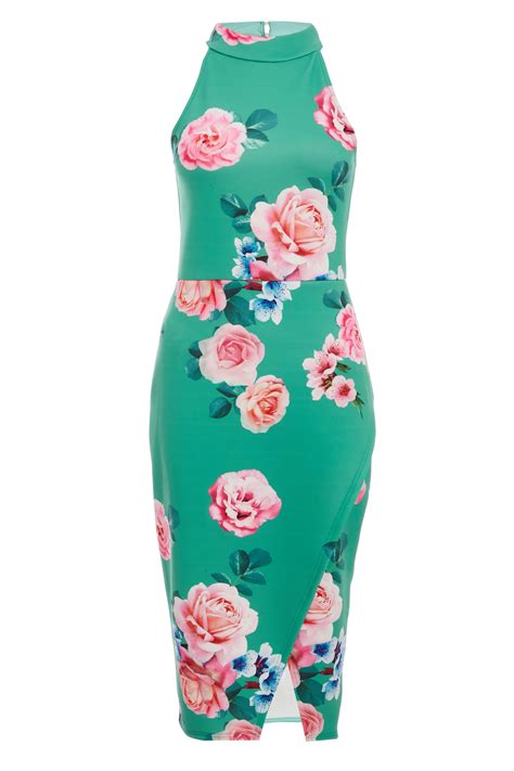 Green Floral Print Midi Dress Quiz Clothing