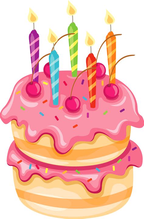 Pink Cake with Candles PNG Clipart Поздравления с днем рождения
