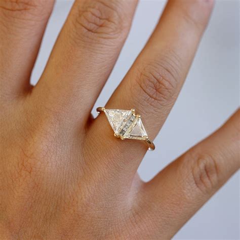 One Carat Trillion Cut Diamond Engagement Ring Fancy Yellow Rhombus