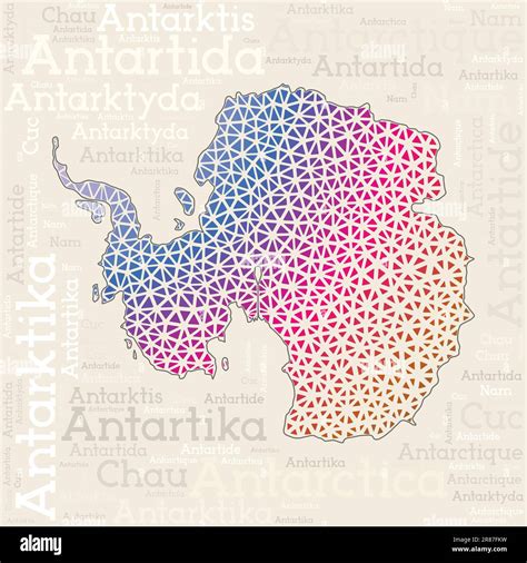 Antarctica Map Design Country Names In Different Languages And Map