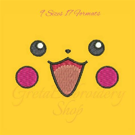 Pikachu Face Embroidery Designs Pokemon Machine Embroidery Pokemon Fill Stitch Pikachu Instant