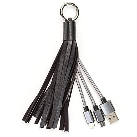 Leather Tassel Key Chain With Phone Charger Cable Iphone Android Usb