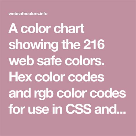 A Color Chart Showing The 216 Web Safe Colors Hex Color Codes And Rgb