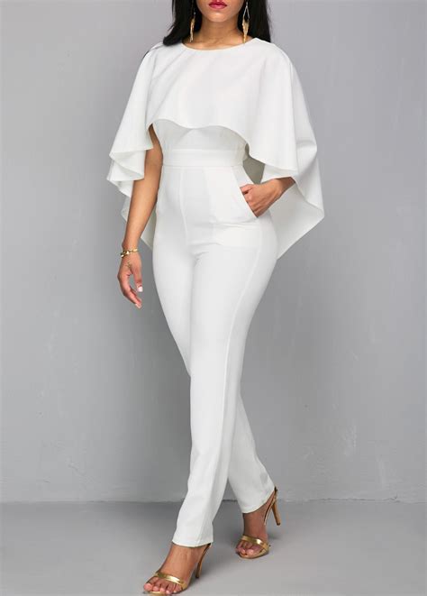 Zipper Closure V Back White Cloak Jumpsuit Jumpsuit Fashion Jumpsuit Elegant Jumpsuits For Women