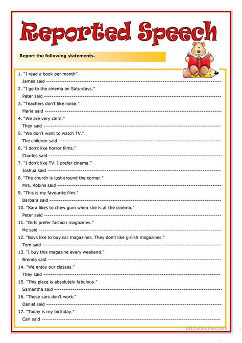 Reported Speech English Esl Worksheets Reported Speech Indirect
