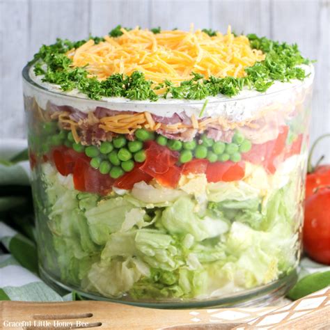 Traditional 7 Layer Salad With Mayo Dressing Graceful Little Honey Bee