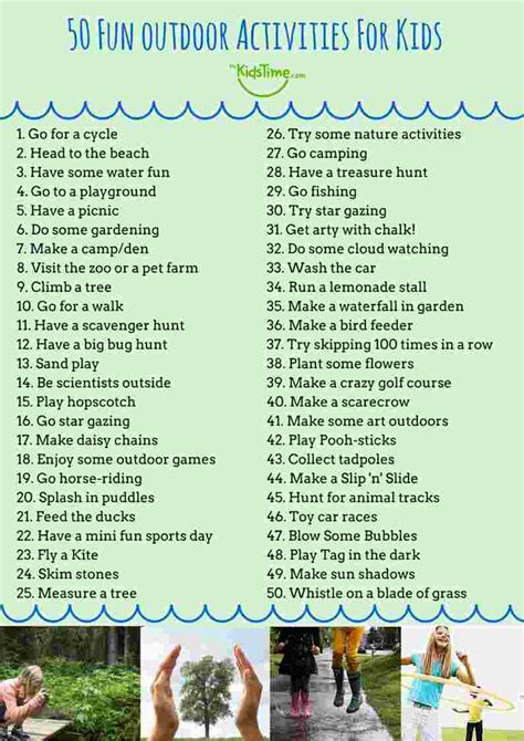 50 Fun Outdoor Activities For Kids Checklist
