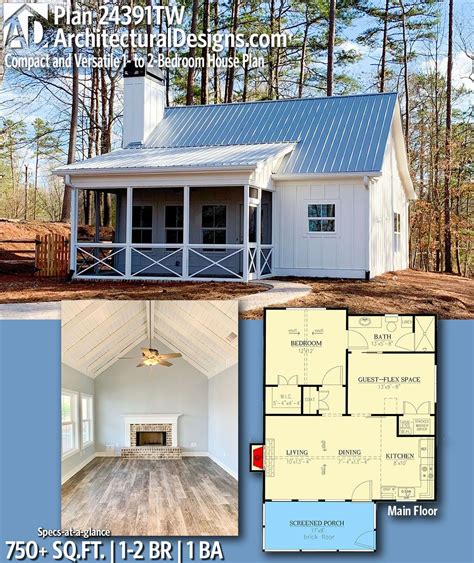 Our design includes the basics, one bedroom, one bathroom, a small kitchen, small living, small fire, and small storage. Plan 24391TW: Compact and Versatile 1- to 2-Bedroom House ...