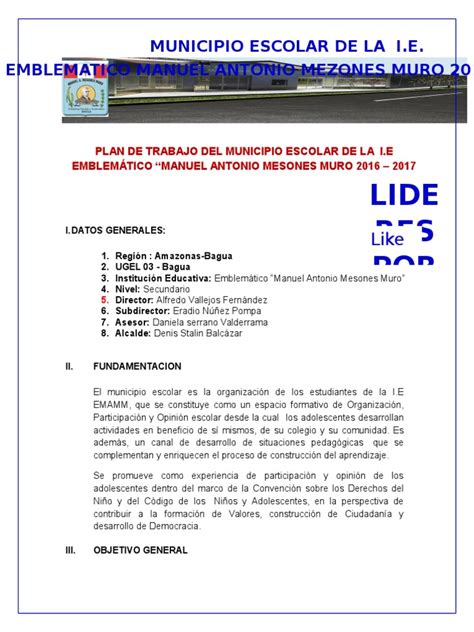 Plan De Trabajo Del Municipio Escolar De La Iie Emamm I