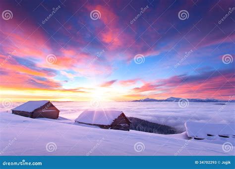 Colorful Winter Sunrise In The Carpathian Mountains Stock Image Image