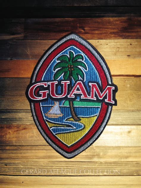 Embroidered Modern Guam Seal On Rustic Wood Poster Gerard Aflague