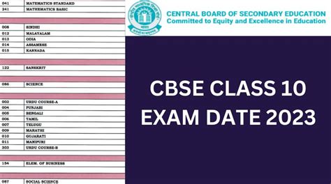 Cbse 10th Date Sheet 2023 10 Exam Date Time Table