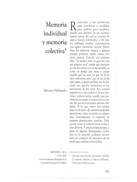 Memoria Individual Y Memoria Colectiva Maurice Halbwachs Pdf