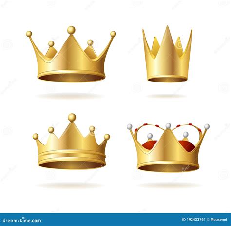 Realistic Detailed 3d Golden Royal Crown Set Vector Stock Vector