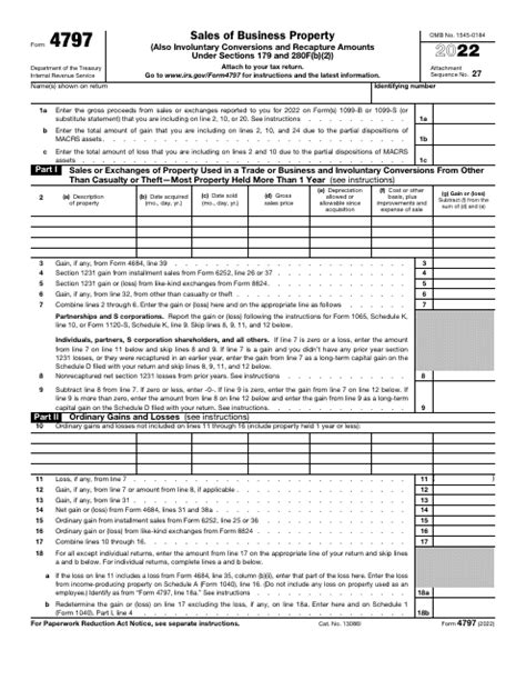 Irs Form 4797 Download Fillable Pdf Or Fill Online Sales Of Business
