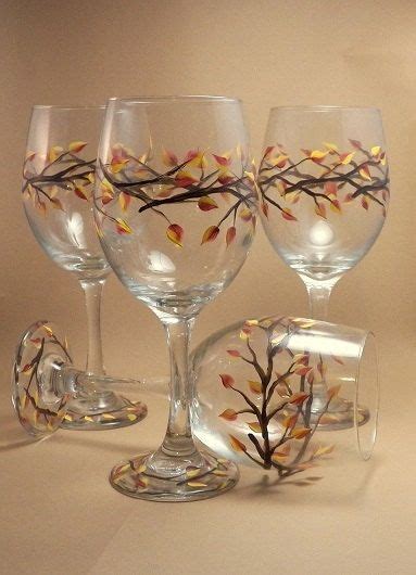 Hand Painted Autumn Leaf Wine Glass 20oz Dishwasher Safe Hand Painted Wine Glass Autumn Braches