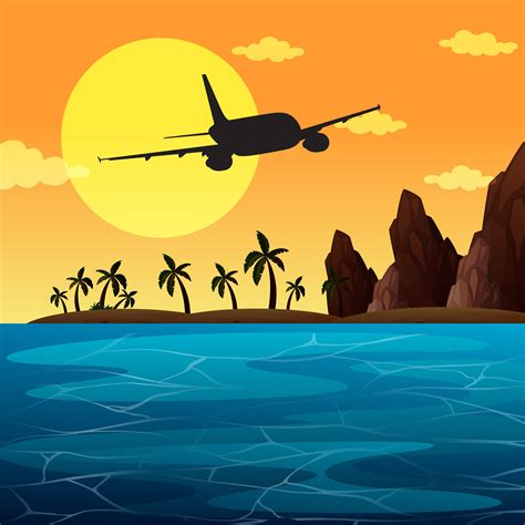 Background Scene With Airplane Flying Over Ocean 293445 Vector Art At