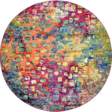 Unique Loom Barcelona Multi 8 Ft X 8 Ft Round Area Rug 3119805 The