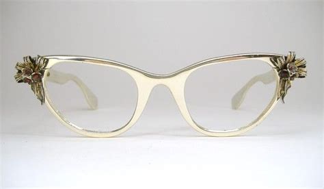 Vintage Gold Tura Cat Eye Eyeglasses Eye Wear Frame With Flower Accents Vintage Gold