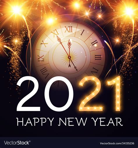 Happy New 2021 Year Background With Clock Vector Image