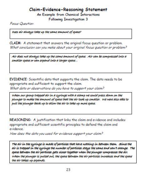 Claim Evidence Reasoning Template 5 Free Templates And Cer Models Of Teaching Resourses