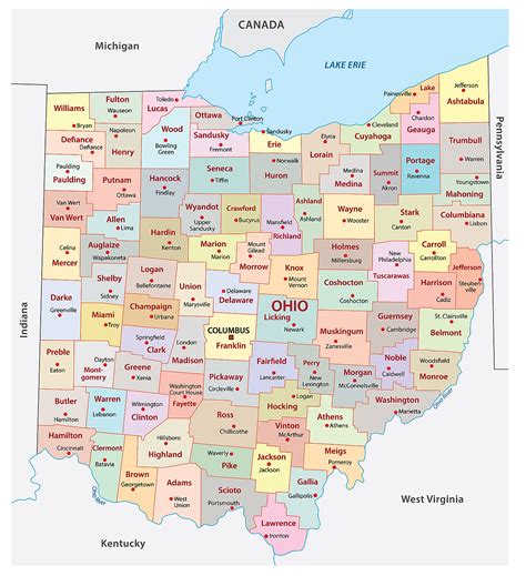 Ohio Counties Map With Cities And Towns