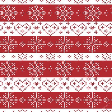 Red And White Nordic Christmas Seamless Pattern With Stars Snowflakes