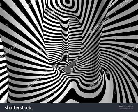 Black And White Stripes Projection On 3d Abstract Surface